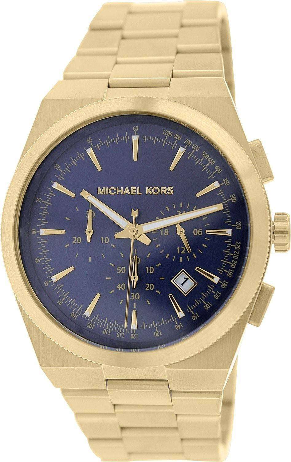 Michael Kors Brooks Chronograph Blue Dial Gold-tone Men's Watch MK8338  796483075764 - Watches, Brooks - Jomashop