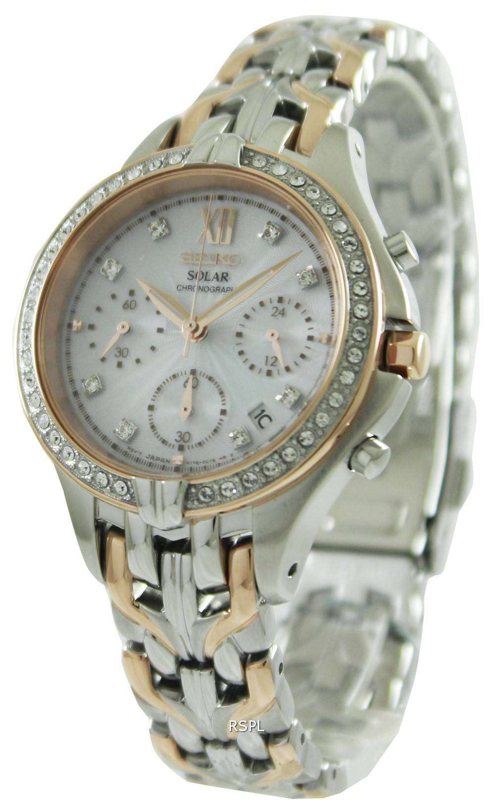 Seiko women's solar 2024 watch with swarovski crystals