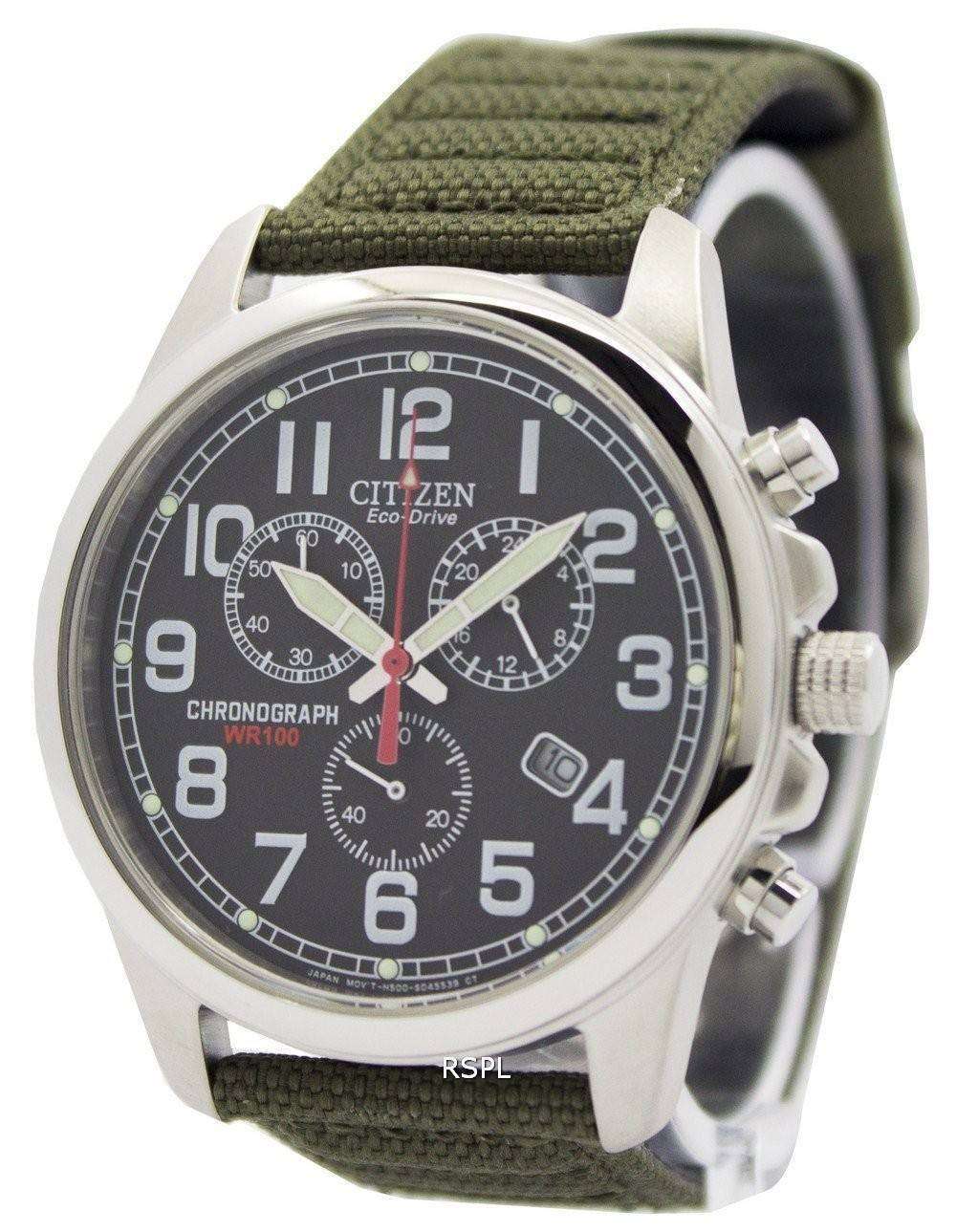 Citizen Eco Drive Chronograph Green Canvas Strap 100M AT0200 05E Men s Watch CityWatches IN