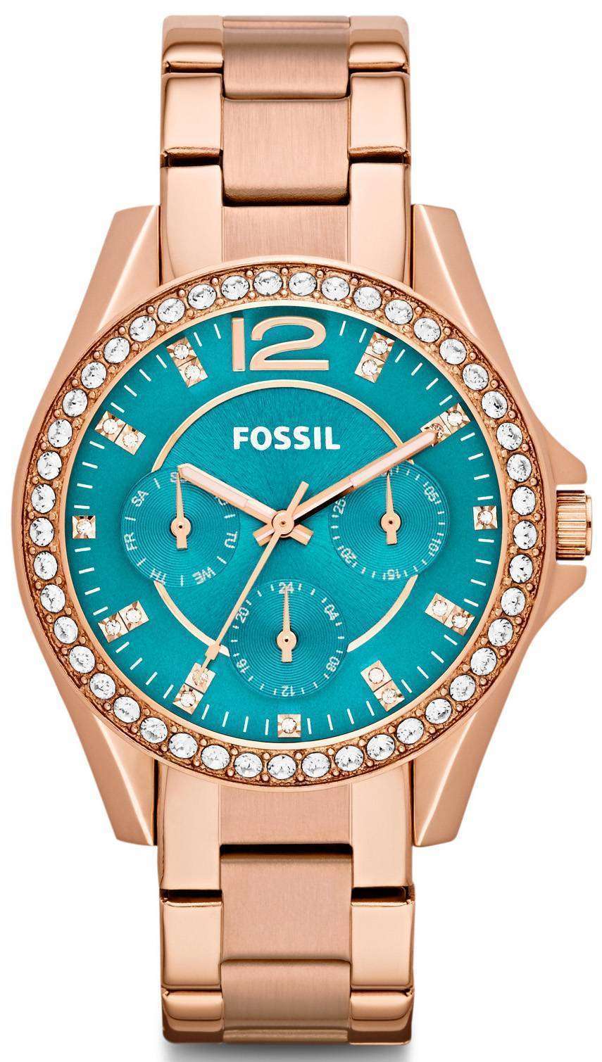 Fossil blue and rose gold watch best sale