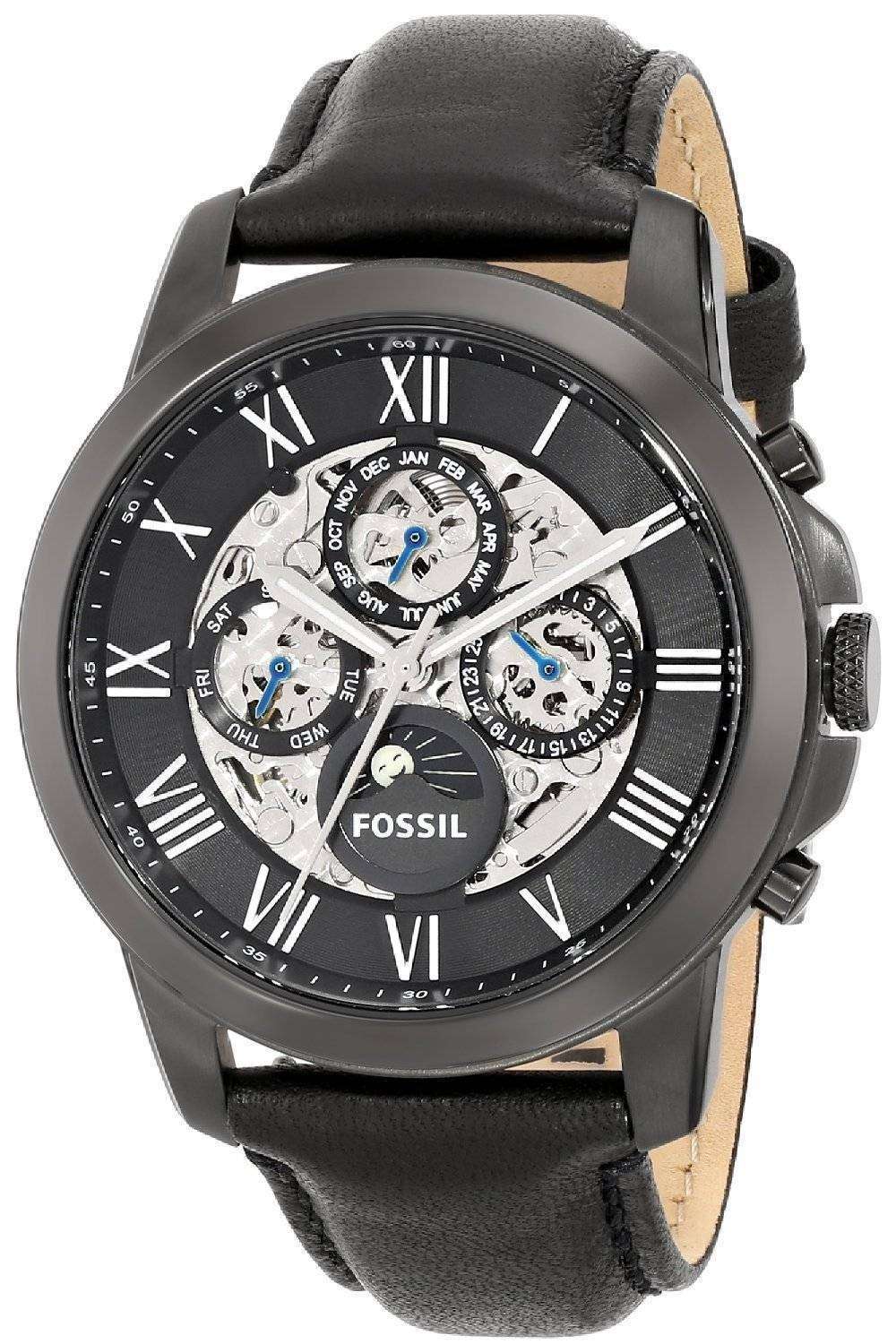 Fossil Grant Automatic Black Skeleton Dial Black Leather ME3028 Mens Watch CityWatches IN