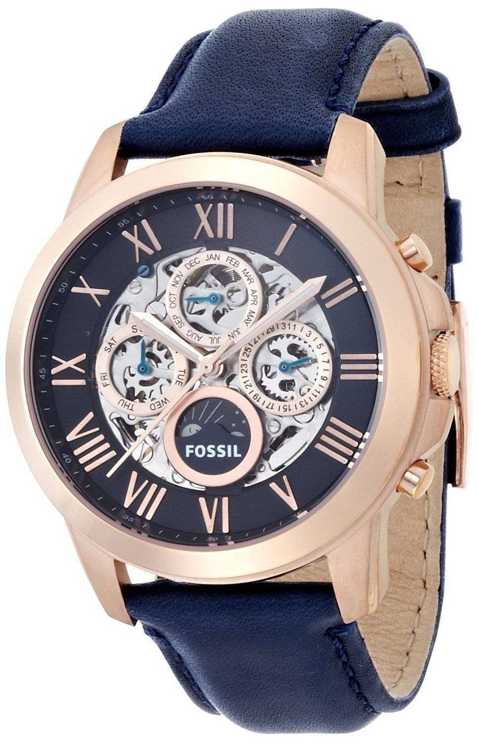 Fossil Grant Automatic Blue Skeleton Dial Blue Leather ME3029 Mens Watch CityWatches IN