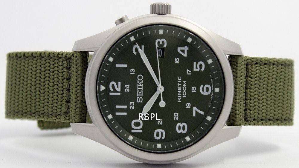 Seiko Kinetic Military Green Dial 100M SKA725P1 SKA725P Men s