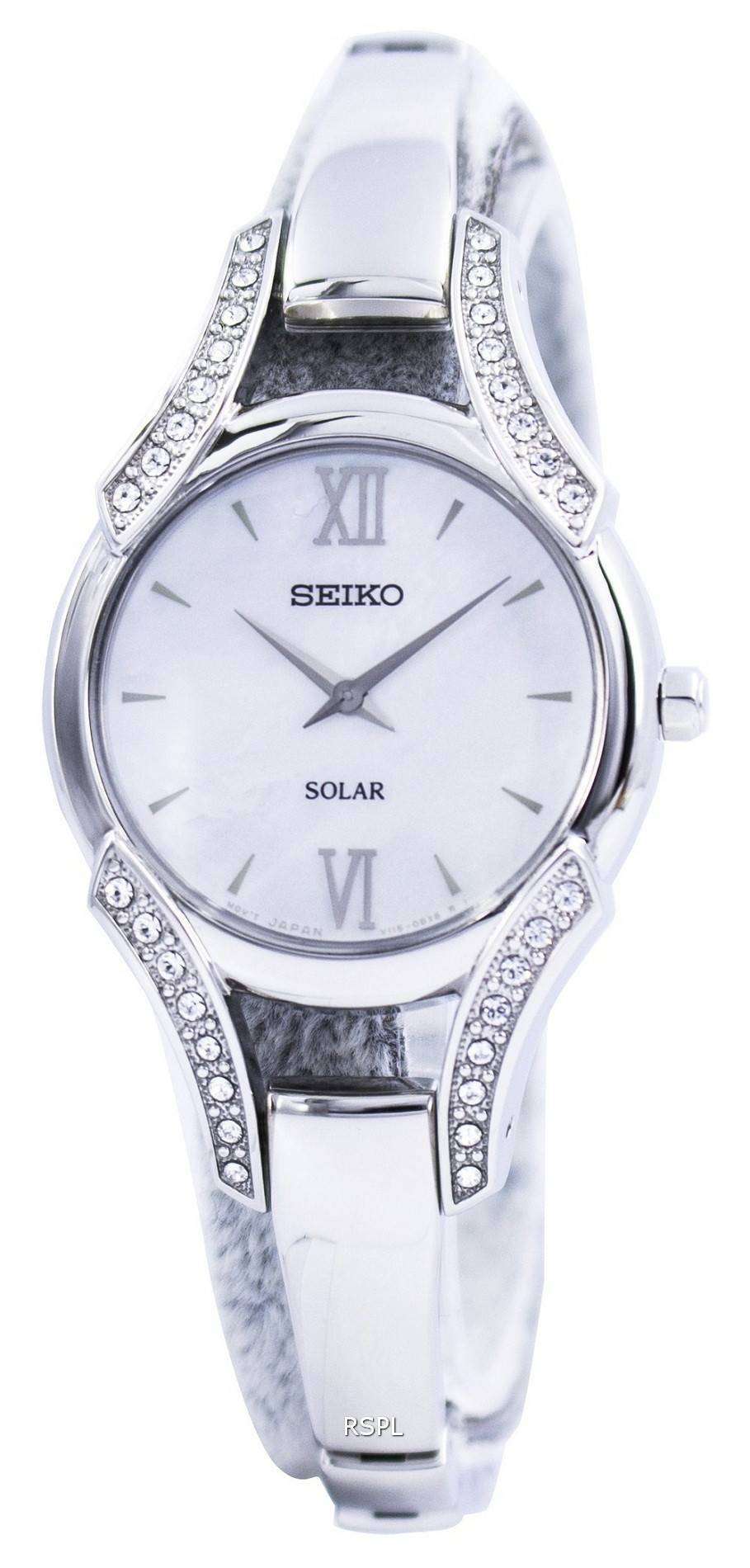 Seiko women's solar on sale watch with swarovski crystals