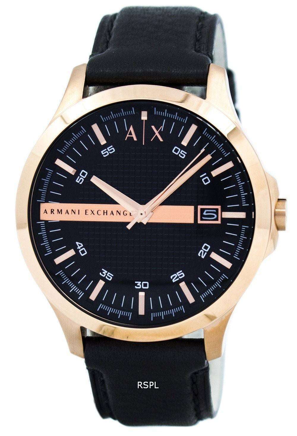 Armani Exchange Rose Gold Black Dial Leather Strap AX2129 Mens