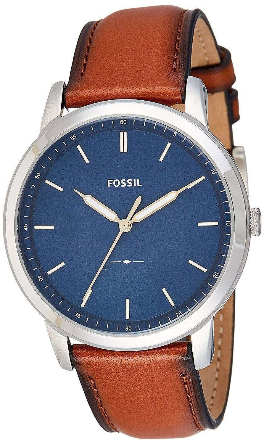  Fossil Men's Minimalist Quartz Stainless Steel and Leather  Three-Hand Watch, Color: Silver, Luggage (Model: FS5304) : Clothing, Shoes  & Jewelry