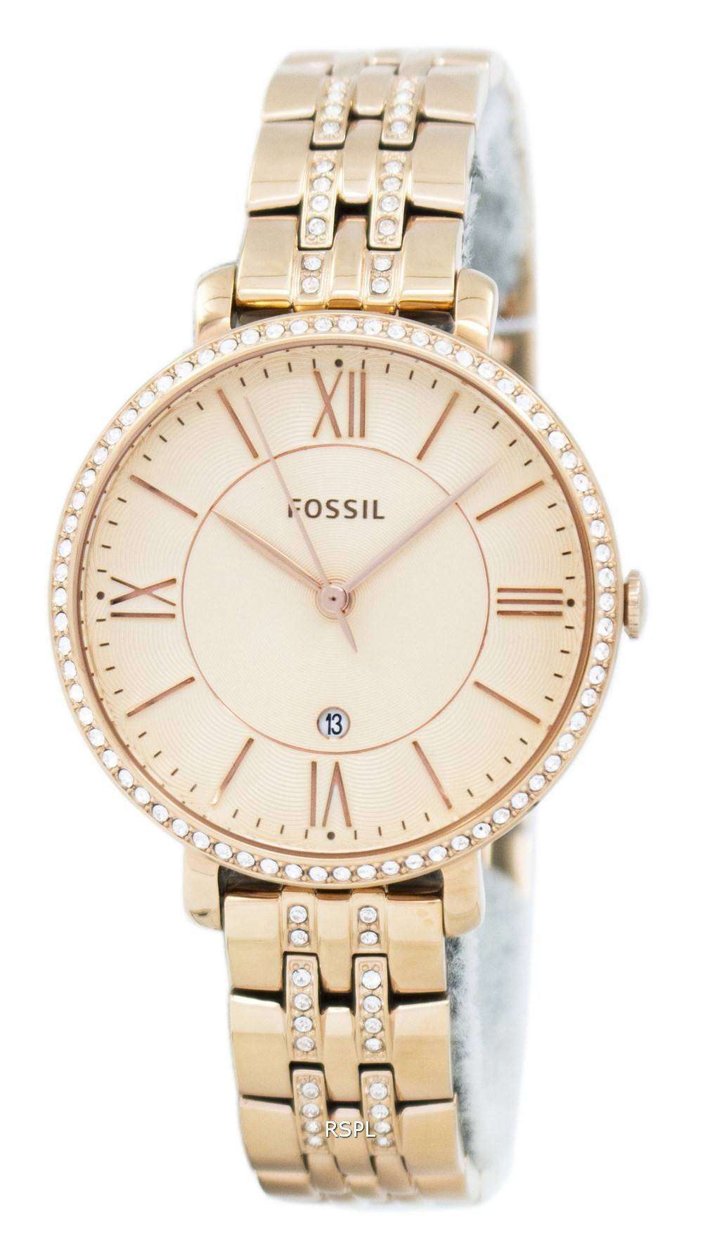 Fossil Jacqueline Quartz Rose Gold Crystals Accents ES3546 Womens Watch ...