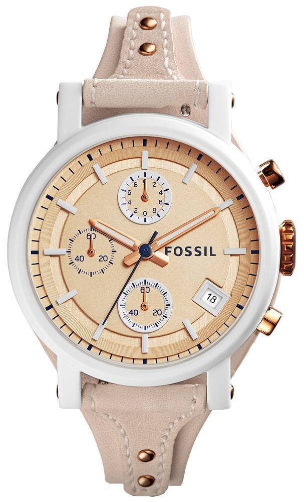 Fossil women's original boyfriend stainless 2024 steel and leather chronograph quartz watch