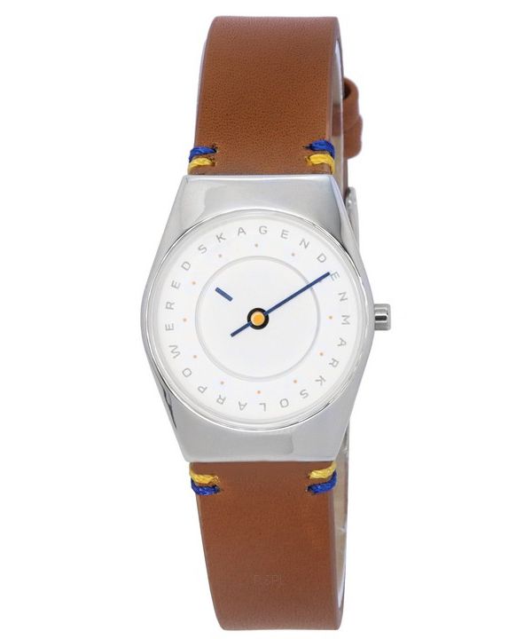 Skagen Grenen Lille Solar Hola Light Brown Leather Strap White Dial SKW3086  Women's Watch