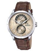 Festina Retro Leather Strap Multifunction Beige Dial Quartz F16573-9 Mens Watch