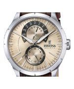 Festina Retro Leather Strap Multifunction Beige Dial Quartz F16573-9 Mens Watch