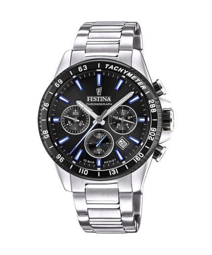 Festina Timeless Chronograph Stainless Steel Black Dial Quartz F20560-5 100M Mens Watch