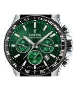 Festina Timeless Chronograph Leather Strap Green Dial Quartz F20561-5 100M Mens Watch