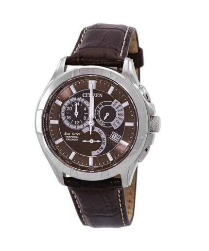 Citizen Eco-Drive Perpetual GMT Leather Strap Brown Dial BL8160-07X 100M Men's Watch