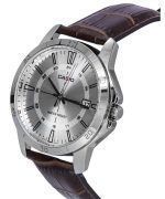 Casio Standard Analog Brown Leather Strap Silver Dial Quartz MTP-V004L-7C Men's Watch