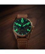 AVI-8 Spitfire Lock Chronograph Leather Strap Bronze Green Dial Quartz AV-4089-02 Mens Watch