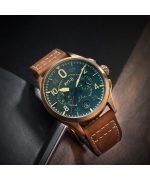 AVI-8 Spitfire Lock Chronograph Leather Strap Bronze Green Dial Quartz AV-4089-02 Mens Watch