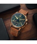 AVI-8 Spitfire Lock Chronograph Leather Strap Bronze Green Dial Quartz AV-4089-02 Mens Watch