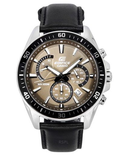 Casio Edifice Analog Standard Chronograph Leather Strap Light Brown Dial Quartz EFR-552L-5A 100M Men's Watch