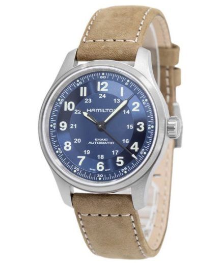Hamilton Khaki Field Titanium Leather Strap Blue Dial Automatic H70545540 100M Men's Watch
