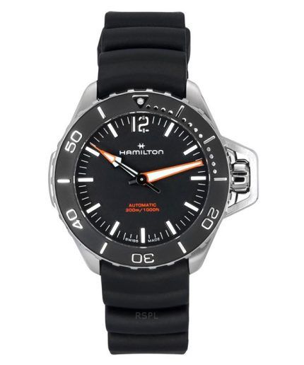Hamilton Khaki Navy Frogman Rubber Strap Black Dial Automatic Diver's H77455330 300M Men's Watch