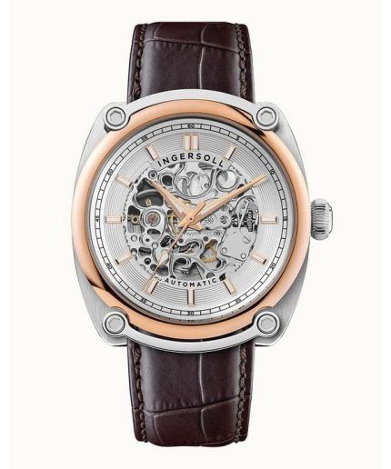 Ingersoll The Michigan Brown Leather Strap White Skeleton Dial Automatic I13302 Men's Watch
