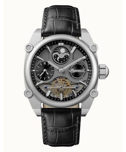 Ingersoll The Varsity Sun And Moon Phase Leather Strap Skeleton Grey Dial Automatic I15402 Men's Watch