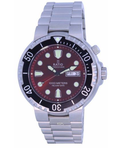 Ratio FreeDiver Red Dial Stainless Steel Quartz 1050HA93-02V-RED 1000M Mens Watch