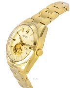 Bulova Surveyor Gold Tone Stainless Steel Open Heart Champagne Dial Automatic 97A182 Men's Watch