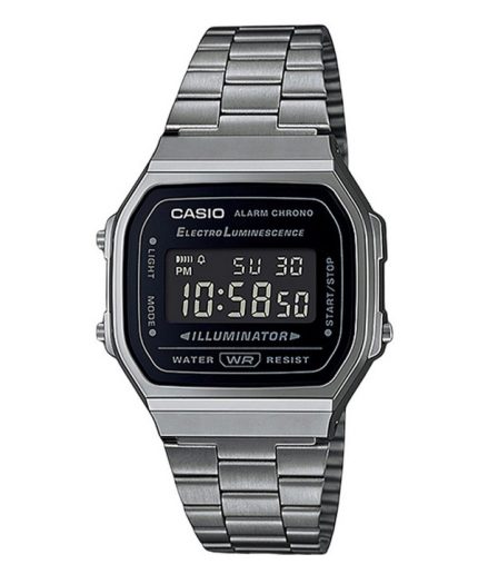 Casio Vintage Digital Stainless Steel Bracelet Black Dial Quartz A168WGG-1B Unisex Watch