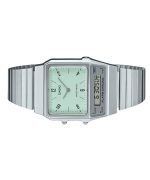 Casio Vintage Analog Digital Dual Time Stainless Steel Bracelet Green Dial Quartz AQ-800E-3A Unisex Watch