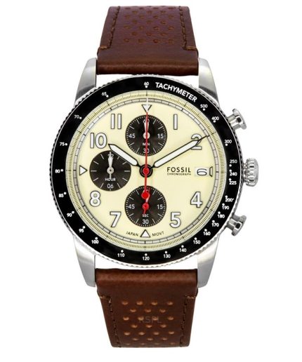 Fossil Sport Tourer Chronograph Brown Leather Strap Cream Dial Quartz FS6042 Men's Watch