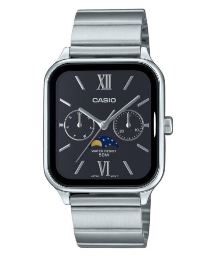 Casio Standard Analog Moon Phase Stainless Steel Black Dial Quartz MTP-M305D-1A2V Men's Watch
