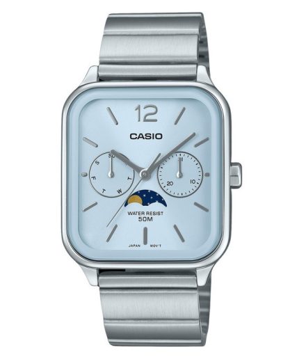 Casio Standard Analog Moon Phase Stainless Steel Baby Blue Dial Quartz MTP-M305D-2AV Men's Watch