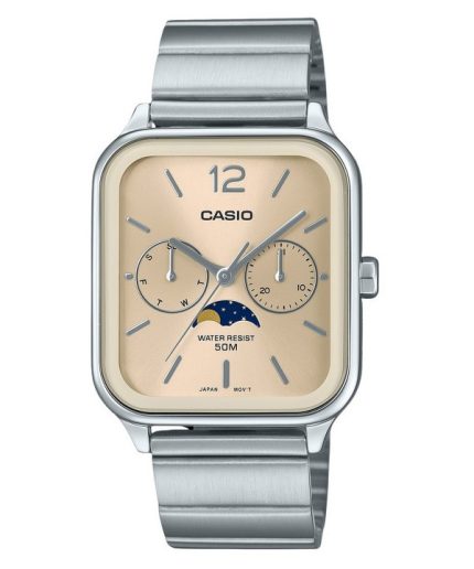 Casio Standard Analog Moon Phase Stainless Steel Champagne Dial Quartz MTP-M305D-9AV Men's Watch