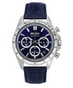 Seiko Spirit Chronograph Leather Strap Blue Dial Quartz SBTR019 100M Men's Watch