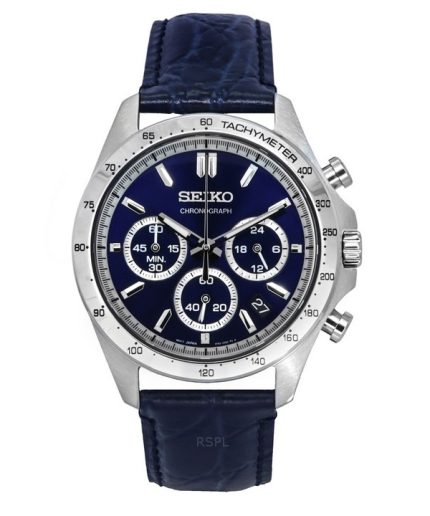 Seiko Spirit Chronograph Leather Strap Blue Dial Quartz SBTR019 100M Men's Watch