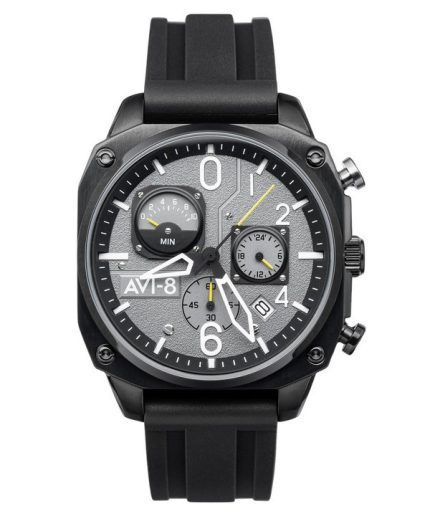 AVI-8 Hawker Hunter Retrograde Chronograph Tactical Black Rubber Strap Grey Dial Quartz AV-4052-R1 Men's Watch