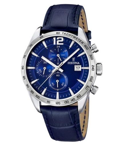 Festina Timeless Chronograph Leather Strap Blue Dial Quartz F16760-3 Men's Watch