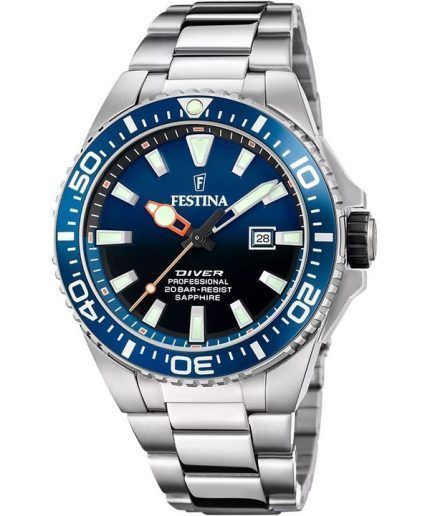 Festina The Originals Stainless Steel Blue Dial Quartz Diver's F20663-1 200M Men's Watch