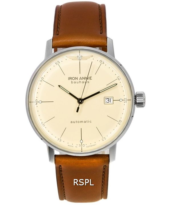 Iron Annie Bauhaus Leather Strap Beige Dial Automatic 50505 Mens Watch