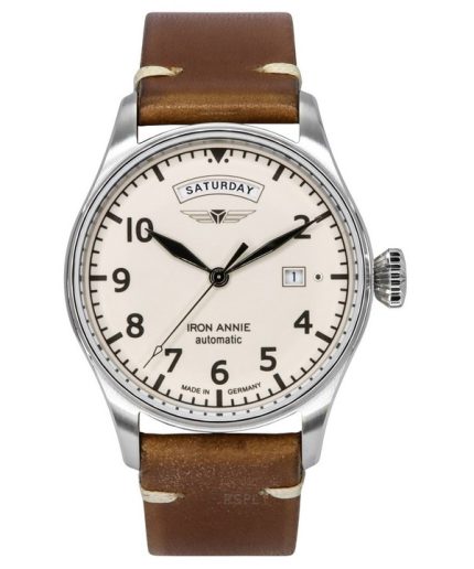 Iron Annie Flight Control Brown Leather Strap Beige Full Luminous Dial Automatic 51643 Men's Watch