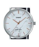 Casio Standard Analog Black Leather Strap Marble Inspired White Dial Quartz MTP-VT01LM-7A Men's Watch