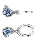 Pandora Blue Butterfly Hoop Earrings Sterling Silver 290778C01 For Women