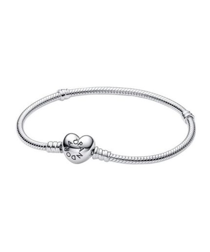 Pandora Moments Silver Bracelet With Heart Shaped Clasp 590719-18 For Women