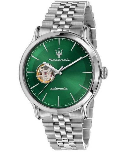 Maserati Epoca Stainless Steel Open Heart Green Dial Automatic R8823118010 100M Mens Watch