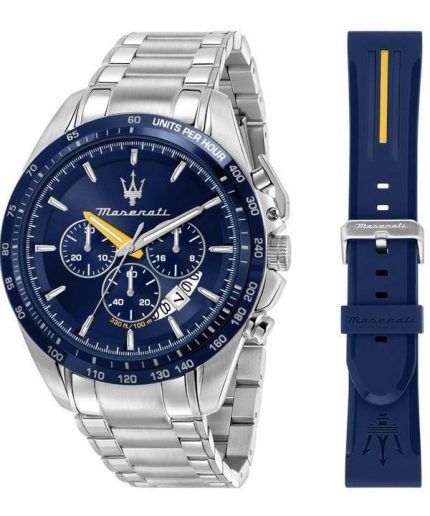 Maserati Modena Edition Chronograph Stainless Steel Blue Dial Quartz R8871612039 100M Mens Watch Gift Set