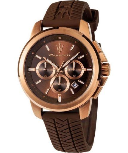 Maserati Successo Lifestyle Chronograph Rubber Strap Brown Dial Quartz R8871621039 Mens Watch