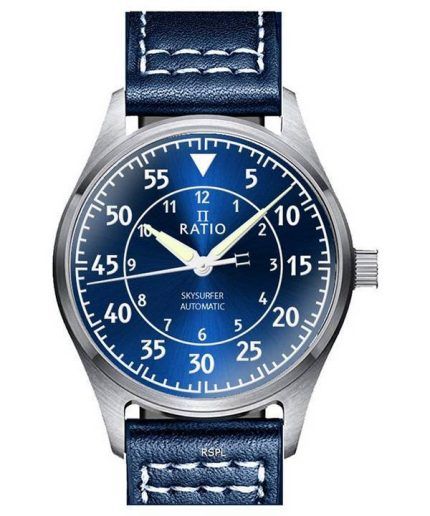 Ratio Skysurfer Pilot Blue Sunray Dial Leather Automatic RTS318 200M Mens Watch