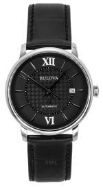 Bulova Analog Hudson Leather Strap Black Dial Automatic 96B441 Men's Watch